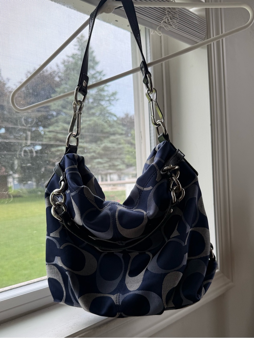Coach Blue and Gray Signature Canvas Shoulder Hobo
